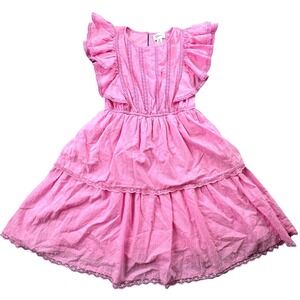 Japna Pink‎ Swiss Dot Cotton Dress Ruffle Flutter Sleeves Tiered M